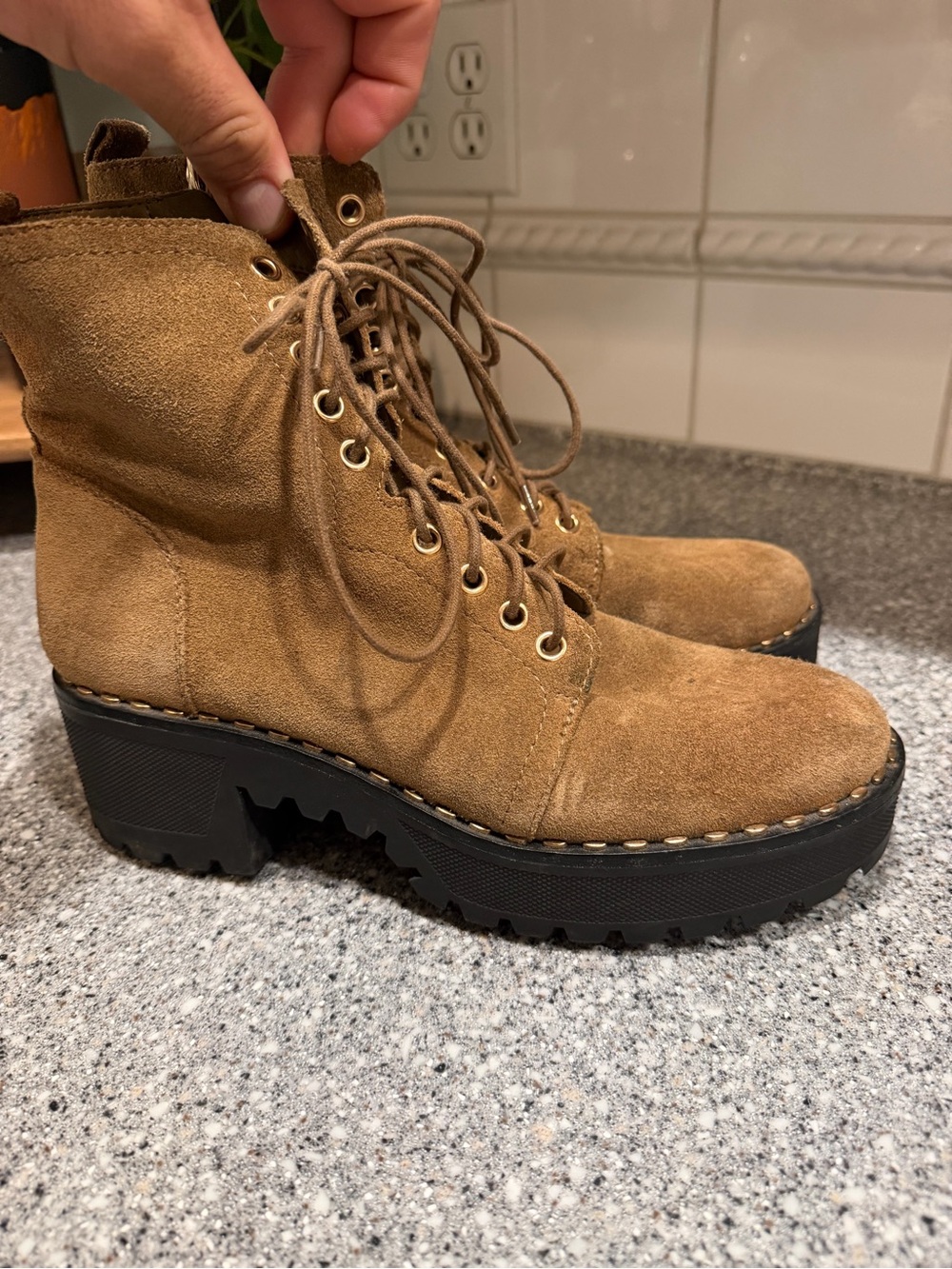 Vince Camuto Women’s Suede Lace-Up Platform Ankle Boots in Brown 9.5